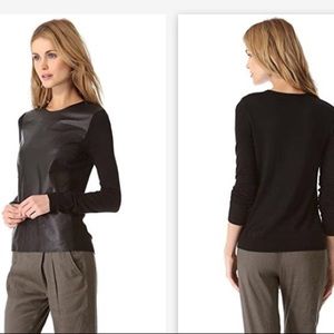 Vince leather panel luxe wool sweater